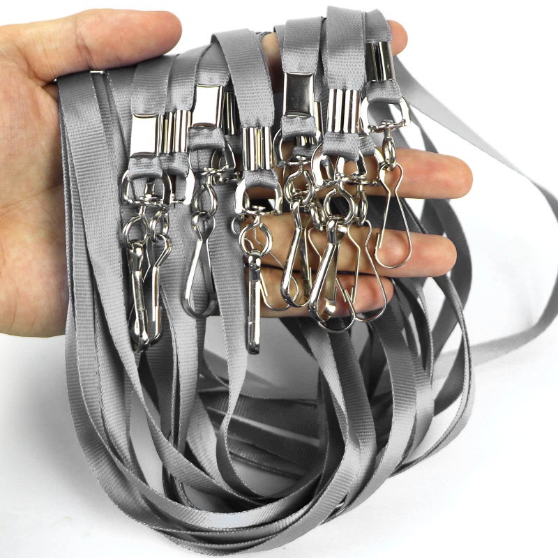 Beebel Gray Lanyard Bulk Lanyards for Id Badges Flat Lanyard with Badge Clip Swivel Hook 50 Pack - Image 5